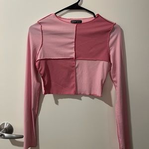 Pink long sleeve cropped top from Shein